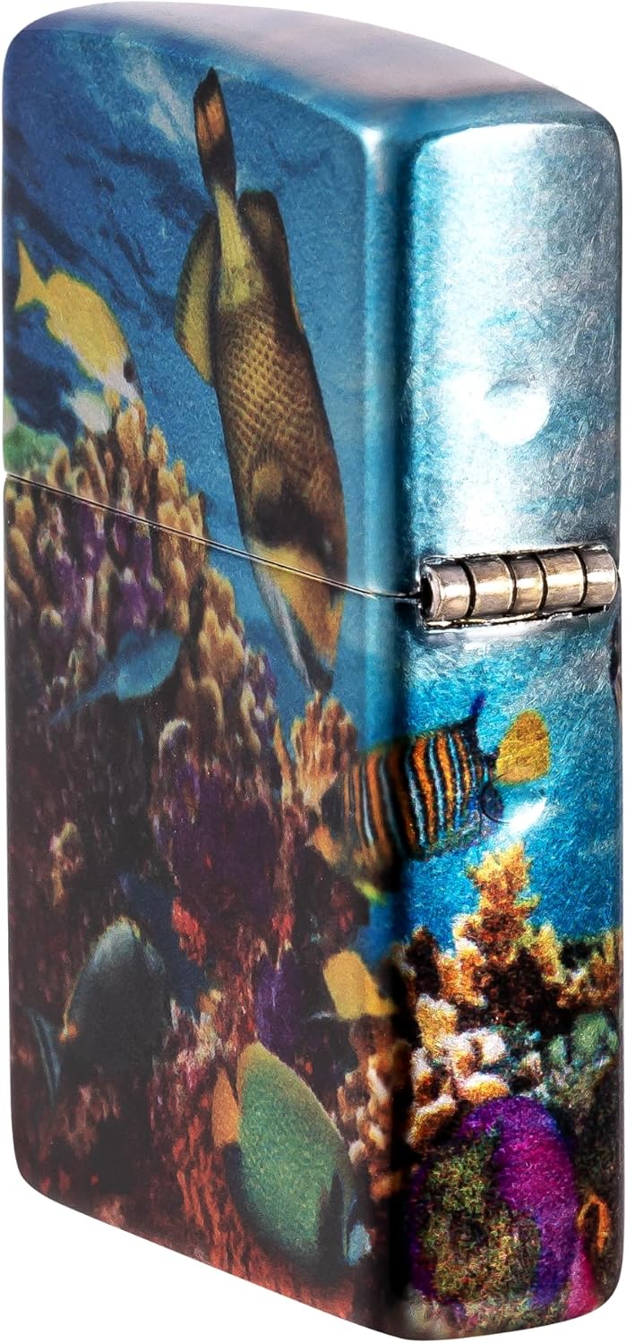 Zippo Sturmfeuerzeug - Deep Sea, 540° Tumbled Chrome, Fusion - Nachfüllbar - Wiederverwendbar - Wind