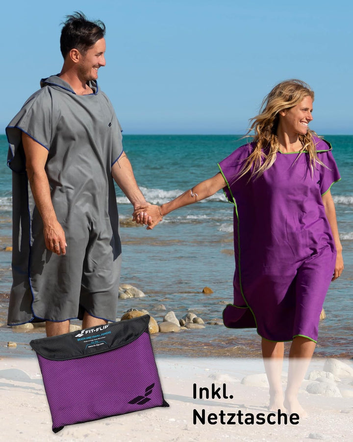 Fit-Flip Badeponcho aus Mikrofaser für Damen und Herren - schnelltrocknend, kompakt und Ultraleicht