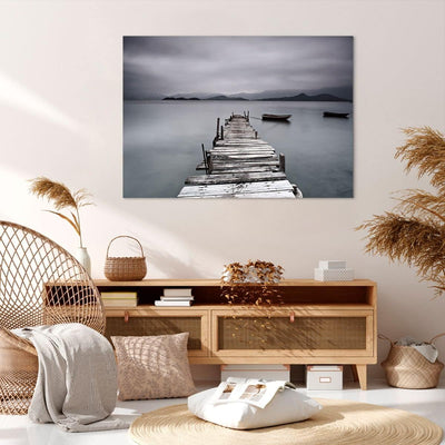 ARTTOR Bilder auf Leinwand 100x70cm Leinwandbild mit Rahmen Brücke See Gross Wanddeko Bild Schlafzim