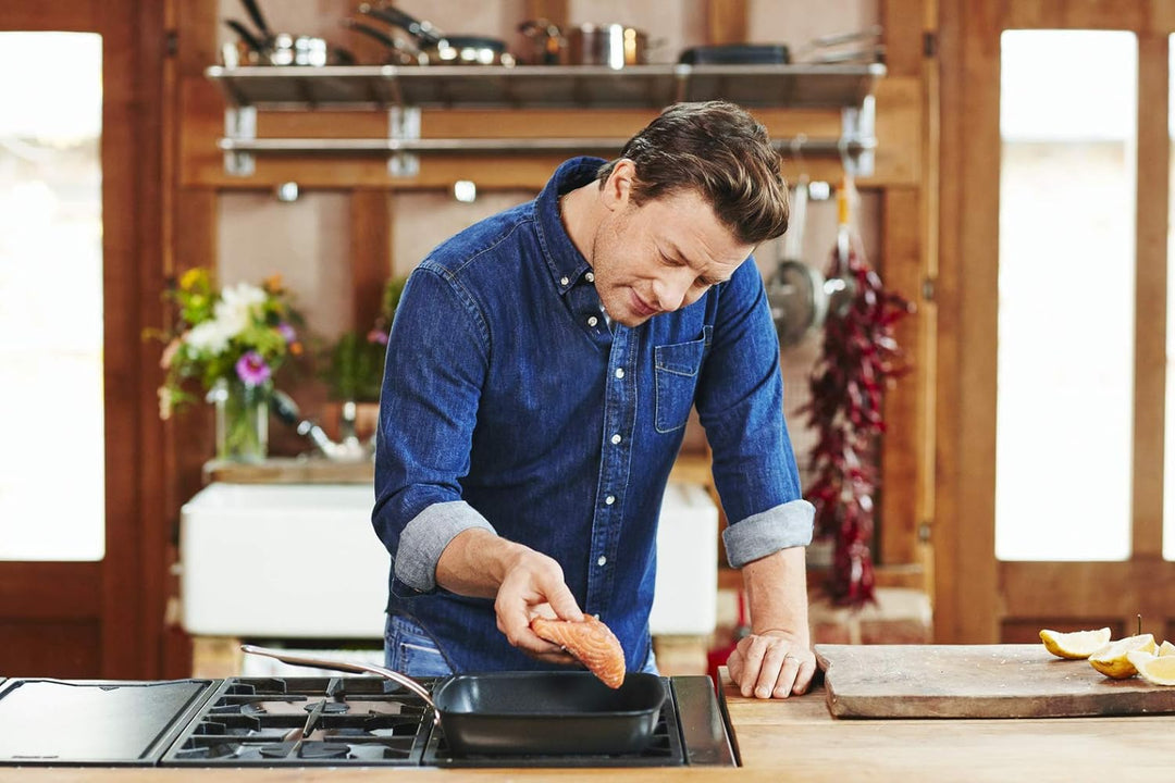 Tefal Premium Aluguss Grillpfanne by Jamie Oliver E21141 | 23x27cm +/- 0,5 cm | Titanium Pro Antihaf
