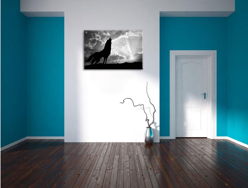 Pixxprint Wolf Heulen / 100x70cm Leinwandbild bespannt auf Holzrahmen/Wandbild Kunstdruck Dekoration