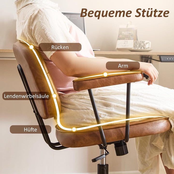 Hellove Schreibtischstuhl Bürostuhl Ergonomisch mit Armlehnen PU Leder 360° Drehstuhl Höhenverstellb