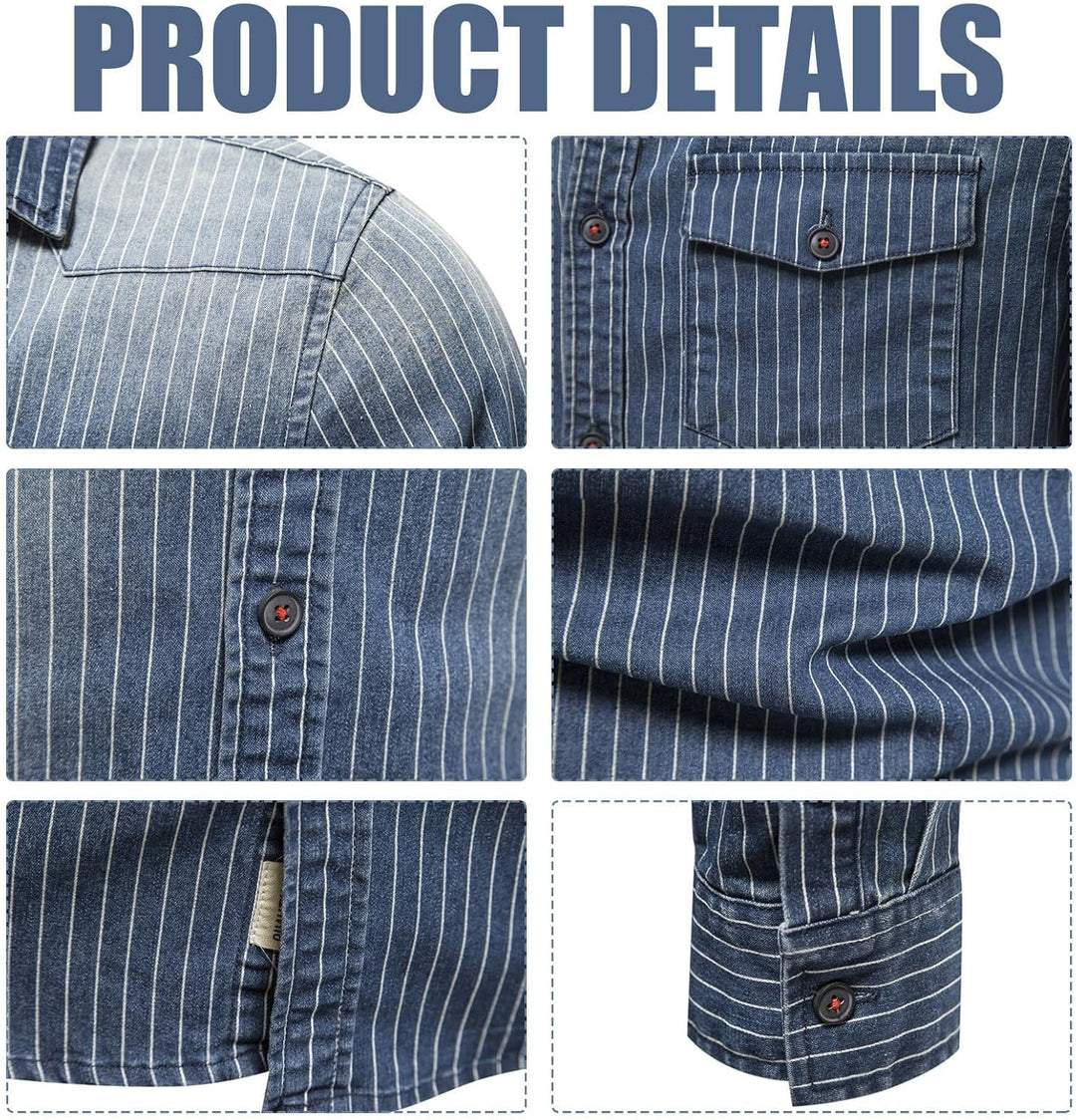 HOTIAN Herren Hemden, Herren Denim Shirt Langarmhemd,Freizeithemd Regular Businesshemd,Slim-Fit-Herr