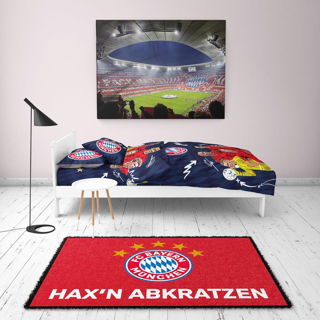 FC Bayern München Fussmatte Hax'n abkratz'n ! 60 cm x 40 cm Schmutzfangmatte mit Rutschfester PVC Un