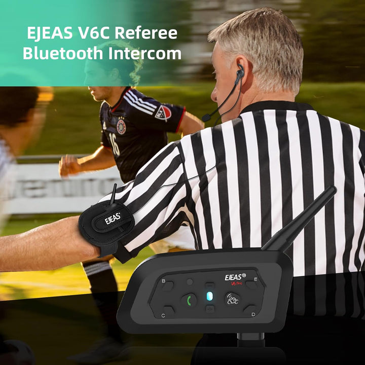 EJEAS V6C Fussball Schiedsrichter Bluetooth Intercom Headset mit CVC Rauschunterdrückung und Armtasc