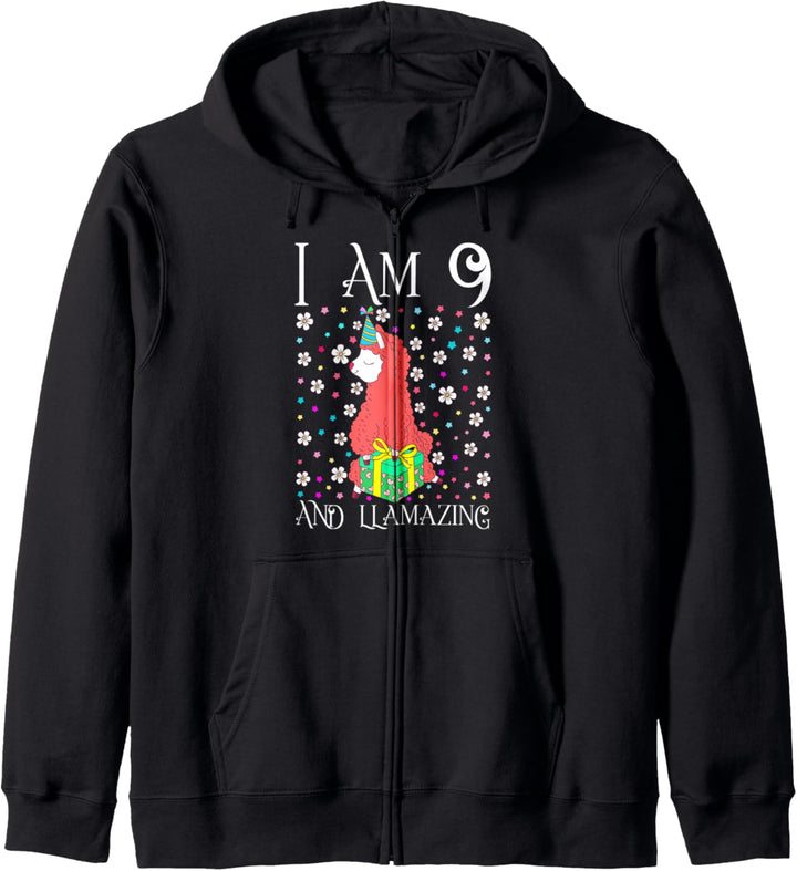 Kids I'm 9 Llamazing Gift Girl Llama Cute Happy 9th Birthday Kapuzenjacke