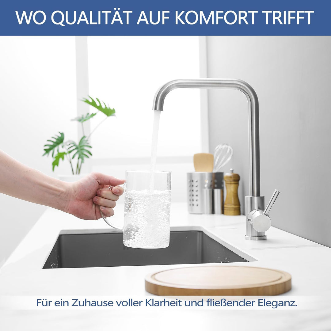 GENBONS Wasserhahn Küche, Küchenarmatur aus Edelstahl, 360° drehbarer L-förmiger Einhebelmischer, Ei
