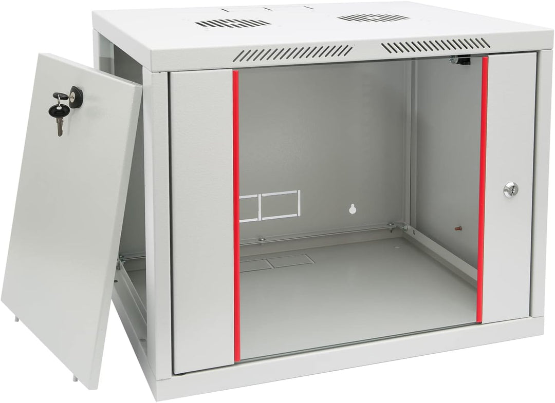 HMF 66409-07 Netzwerkschrank, Serverschrank 19 Zoll | 9 HE | 450 mm Tiefe | Voll montiert | Glastür