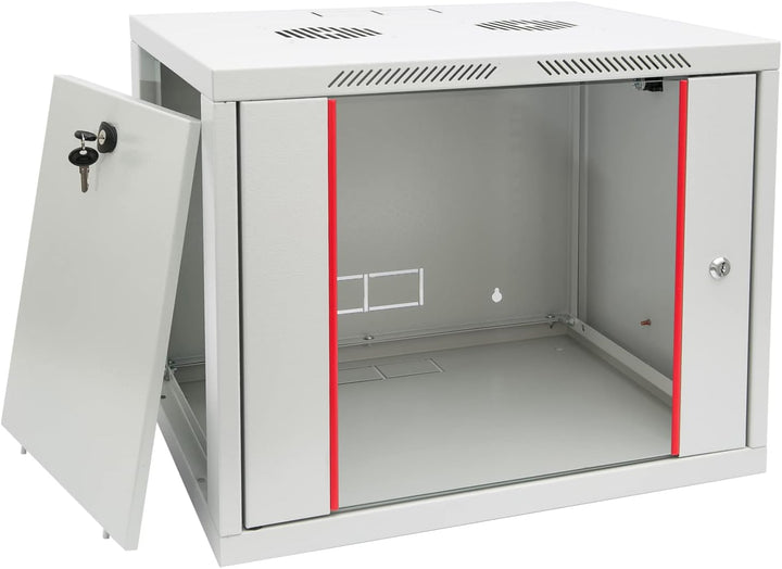 HMF 66409-07 Netzwerkschrank, Serverschrank 19 Zoll | 9 HE | 450 mm Tiefe | Voll montiert | Glastür