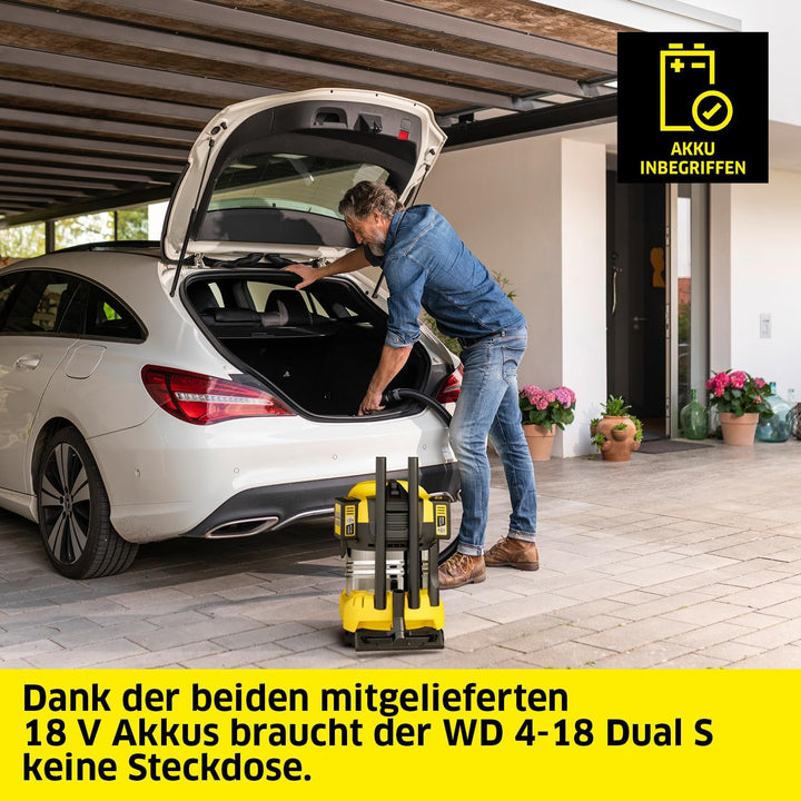KÄRCHER Akku-Nass-/Trockensauger WD 4-18 S Dual Battery Set, 36-V-Motor, Edelstahlbehälter: 20 l, Bl
