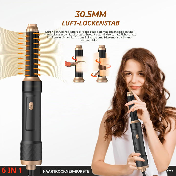 UKLISS Hairstyler 6 in 1 Airbrush Haarstyler | Pro Air Styler Set - 1000W Rundbürstenföhn, Air Curle