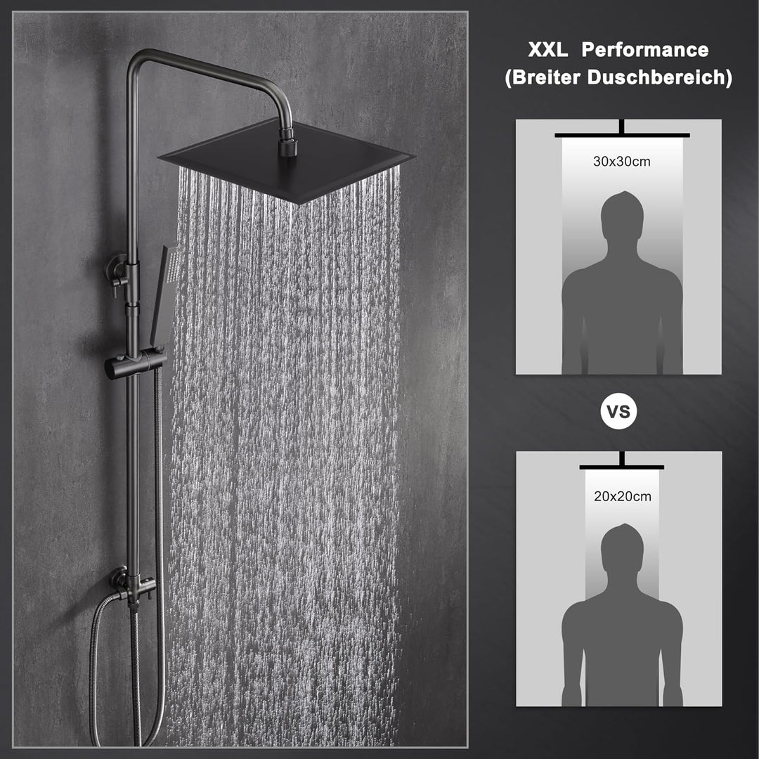 Görbach Edelstahl Duschset ohne Armatur, Regendusche Duschsystem mit Duschkopf, Duschstange, Duschsc