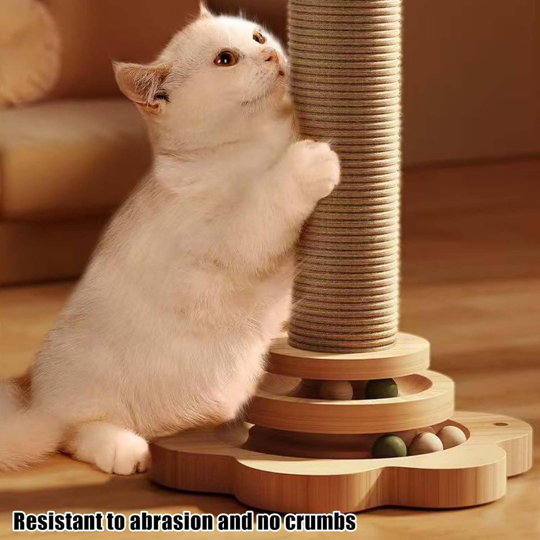 GOMETY 4 in 1 Katzenspielzeug aus Holz Roller 2-lagiger Drehteller Interaktives Katzen Spielzeug höl