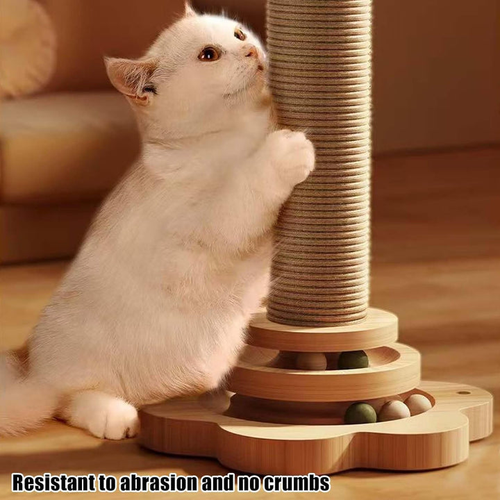 GOMETY 4 in 1 Katzenspielzeug aus Holz Roller 2-lagiger Drehteller Interaktives Katzen Spielzeug höl