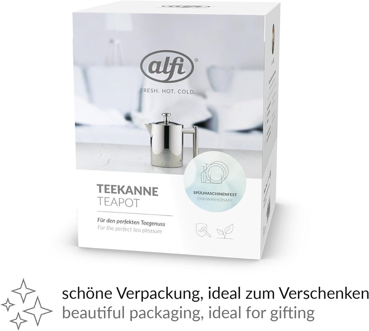 alfi Teekanne Edelstahl mit Teesieb 1,4 l, Teezubereiter für direktes Brühen in die Kanne, Vintage T