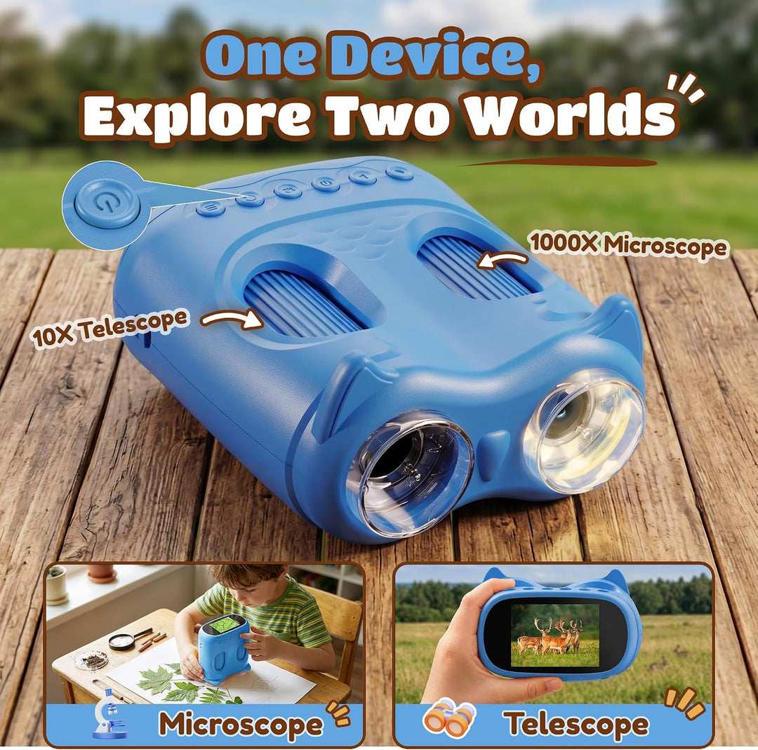 1000X Digital Mikroskop für Kinder Pocket: 2-in-1 Lupe & 10X Teleskop - Geschenk für Jungen Mädchen