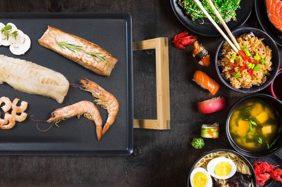 Bestron elektrischer Tischgrill, XXL Teppanyaki Grillplatte im Asia Design, Grillspass für 8 Persone