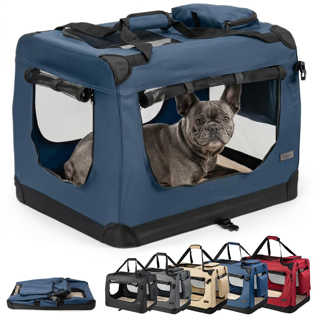 lionto Hundetransportbox Hundetasche Hundebox Faltbare Kleintiertasche, (L) 70x52x50 cm dunkelblau D