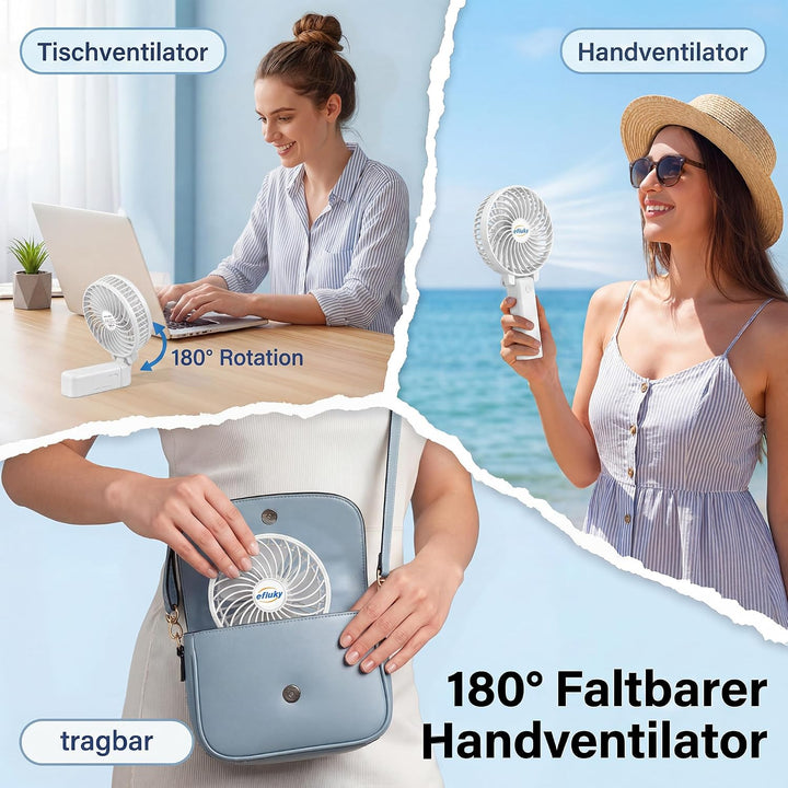 efluky Handventilator, Tragbarer Mini Ventilator, Faltbarer USB-Ventilator Wiederaufladbar, Kleiner