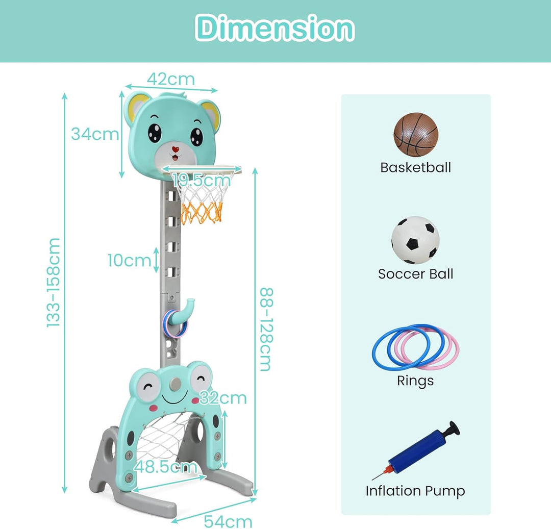 HOMASIS 3 in 1 Kinder Basketballkorb Set, multifunktional Basketballständer mit Fussballtor & Ringwu