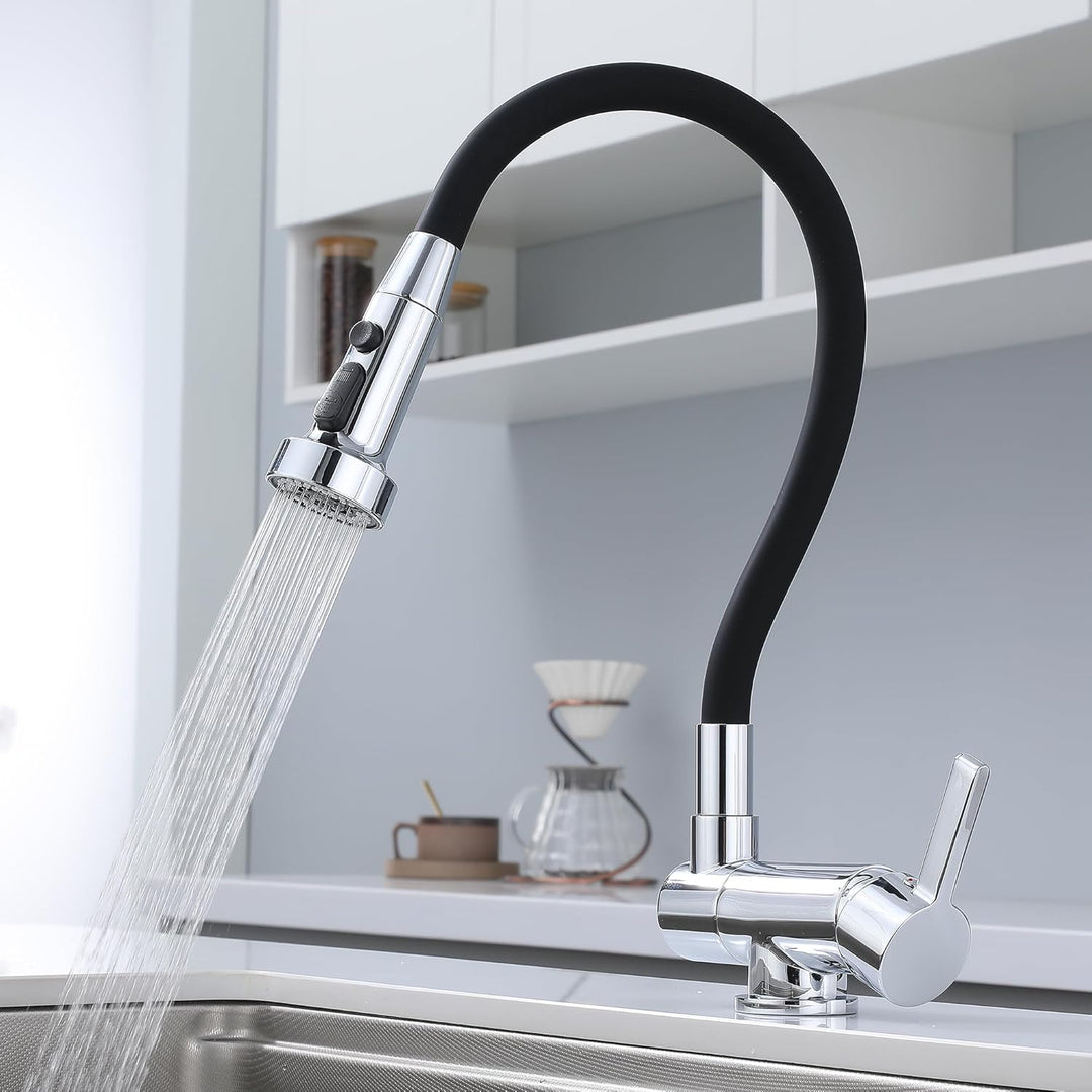Vorfenster Küchenarmatur Chrom,Hochdruck Wasserhahn Küche Vorfenster Chrom, 3 Wassersprühmodi Vorfen