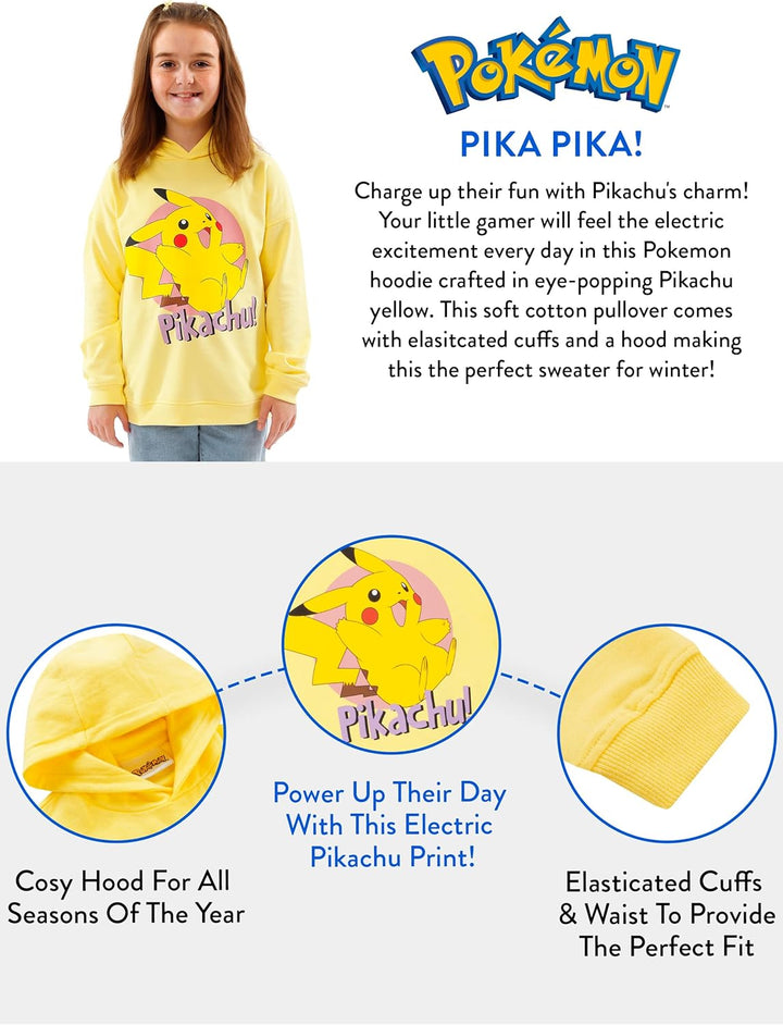 Pokemon Hoodie für Mädchen | Pikachu Kapuzenpullover | Kleidung Mädchen | Im Alter von 5 bis 12 Jahr