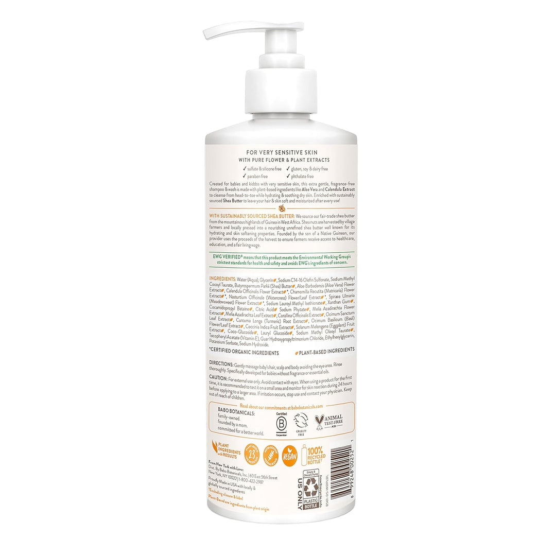 Babo Botanicals Sensitive Baby Shampoo &amp; Wash Fragrance Free, 16 Oz