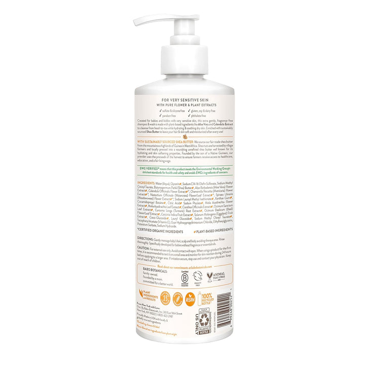 Babo Botanicals Sensitive Baby Shampoo &amp; Wash Fragrance Free, 16 Oz
