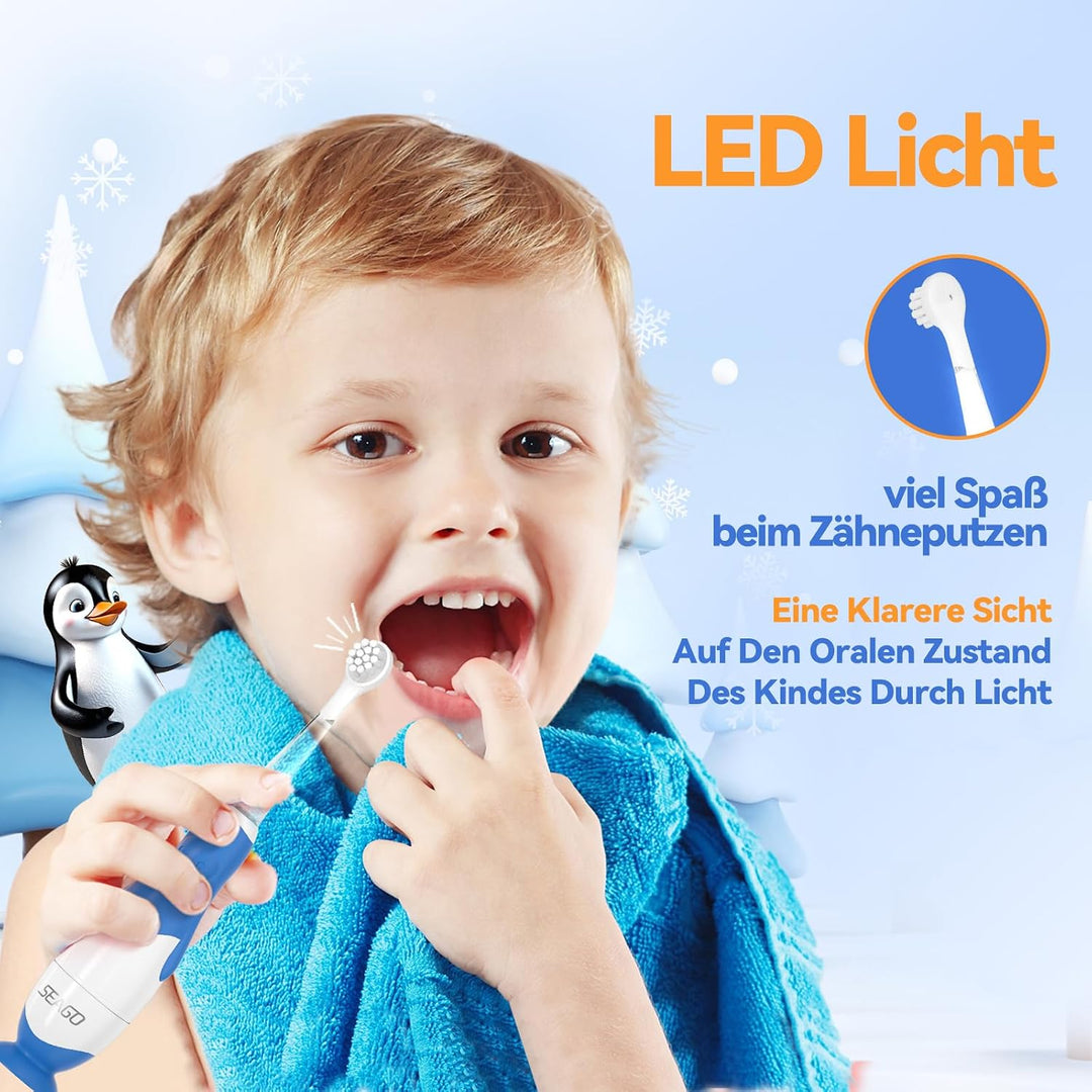 Seago Elektrische Zahnbürste Kinder ab 0-3 Jahr mit LED Licht, Weichen BPA-freiem Runder Gummierte B