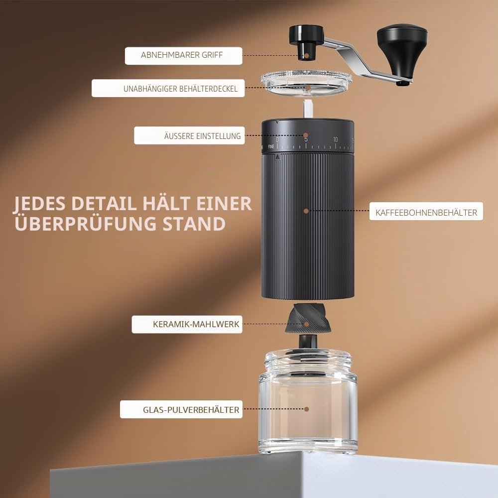 Hand-Kaffeemühle, konischer Frässtift für Espresso, französische Presse, Übergiessen, doppeltes Lage