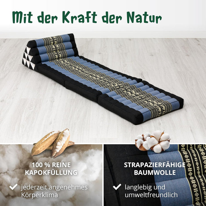 livasia Thaikissen mit 3 Auflagen, Dreieckskissen mit Klappmatratze, Keilkissen Kapok, Rückenkissen