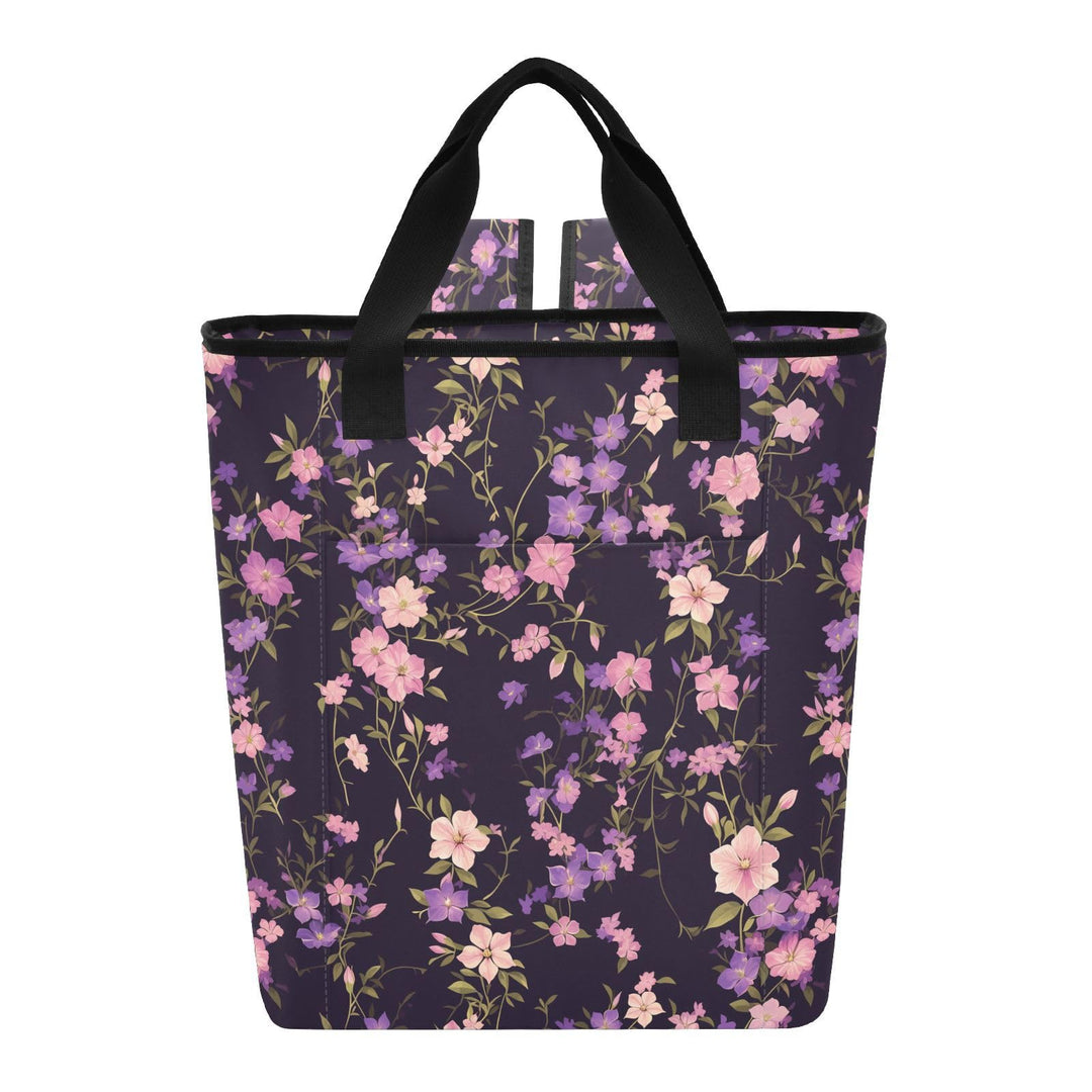 Kühlrucksack mit violetten Blumen, dunkel, isoliert, 41,5 cm, Jungen, grosse Tragetasche für Camping