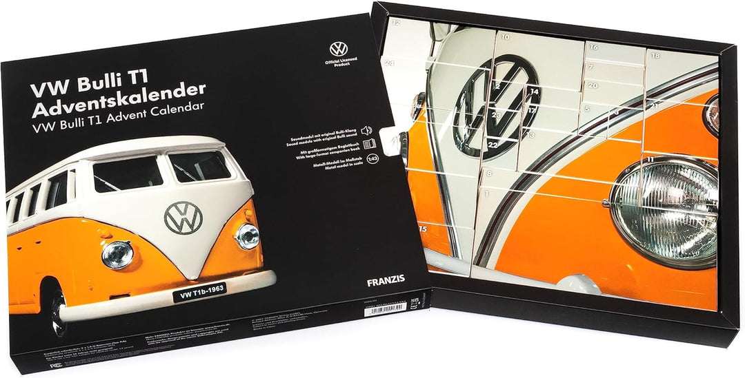 FRANZIS 55134 - VW Bulli T1 Adventskalender, Metall Modellbausatz im Massstab 1:43, inkl. Soundmodul