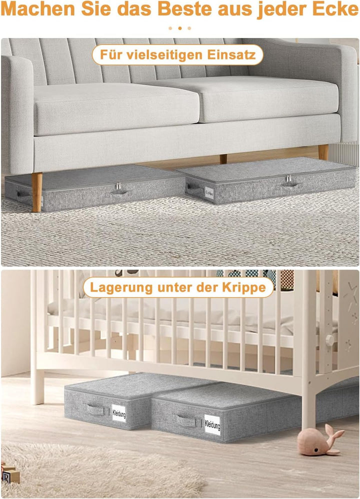 Unterbett Aufbewahrungsbox 12 cm, Stabil & Formstabil Unterbettkommode mit 3 Griffen & Doppelreissve