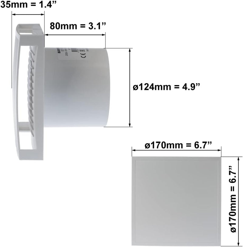 Ø 125mm Weiss Bad-Lüfter mit Feuchtigkeitssensor und Timer - Fan zur Belüftung in Bad und WC gegen F