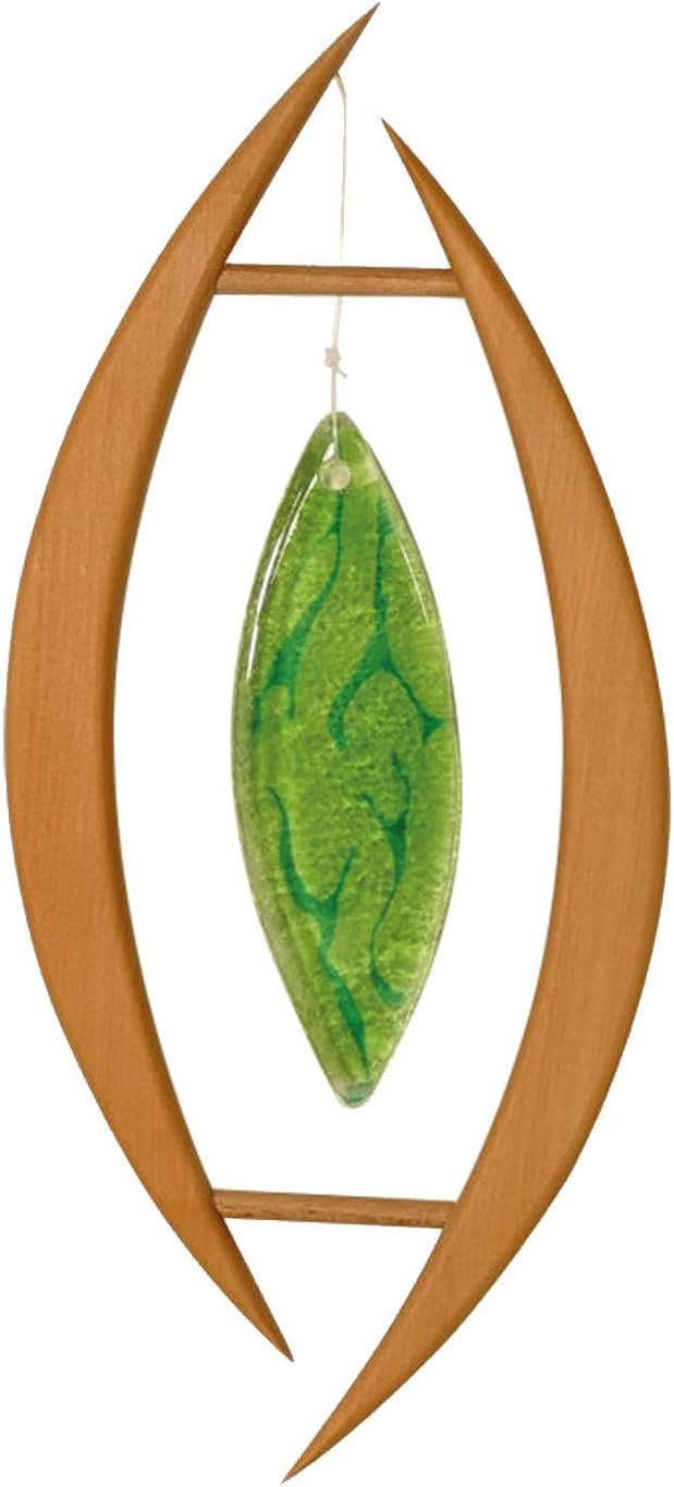 Fensterdeko aus Holz hängend Oliva mit grünem Glasstein, Fensterschmuck, handgemacht