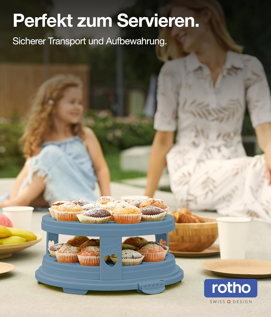 Rotho Fresh Tortenglocke hoch mit Trays, lebensmittelechter Kunststoff (PP) BPA-frei, blau/transpare