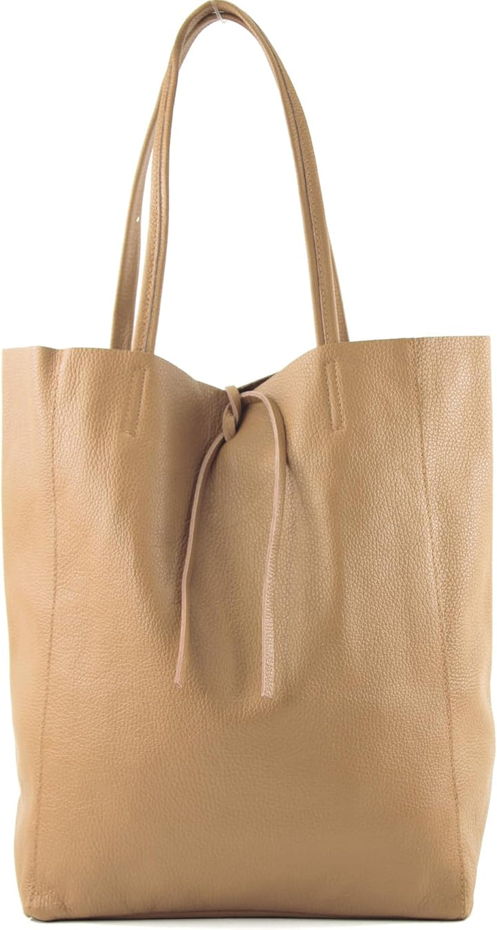 modamoda de T163 Damen Leder Shopper Schultertasche, handmade in Italy Beige, Beige