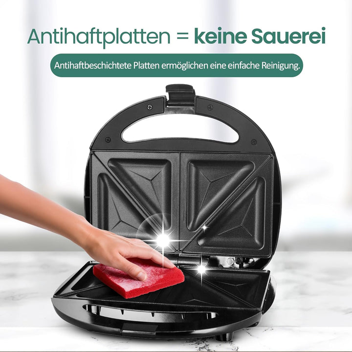 Emerio Doppel Sandwich Maker, BPA frei, klassische Form für dreieckiges Sandwich, leicht zu reinigen