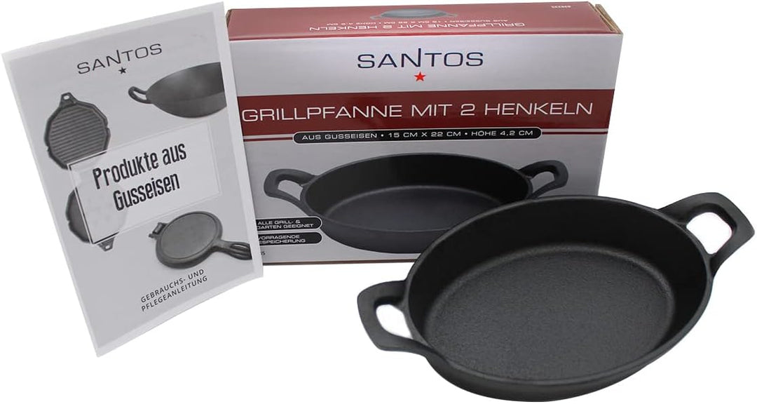 SANTOS Grillpfanne oval 22x15cm - Gusseiserne Pfanne - Braten, Grillen - Gusseisenpfanne Oval - 2 Gr