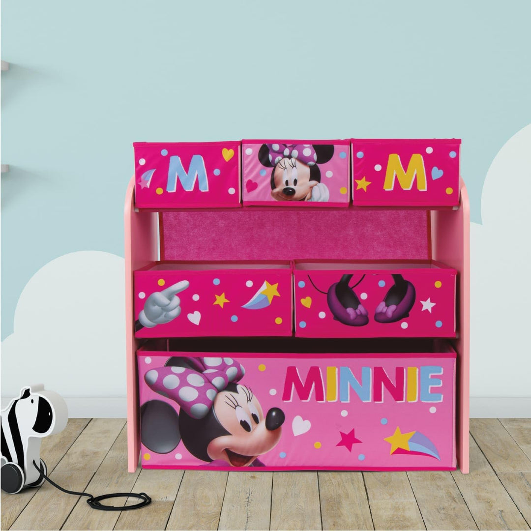 ARDITEX – Organizer aus Holz mit 6 Textilboxen mit Minnie-Mouse-Motiv von Disney – 62x30x60cm – Farb
