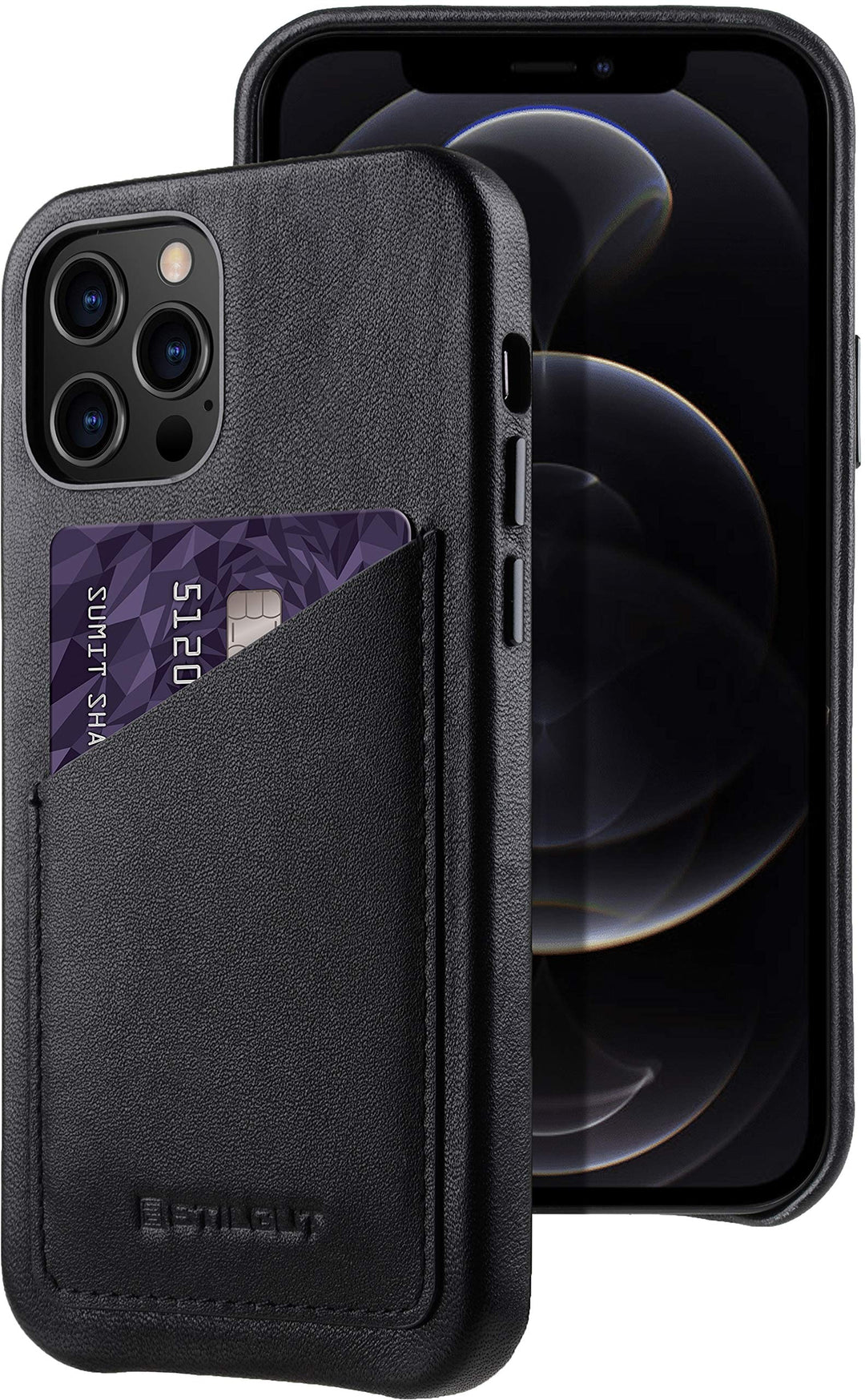 STILGUT Cover kompatibel mit iPhone 12 Pro Max (6.7") Hülle mit Kartenfach, Case aus Leder, Kartenhü