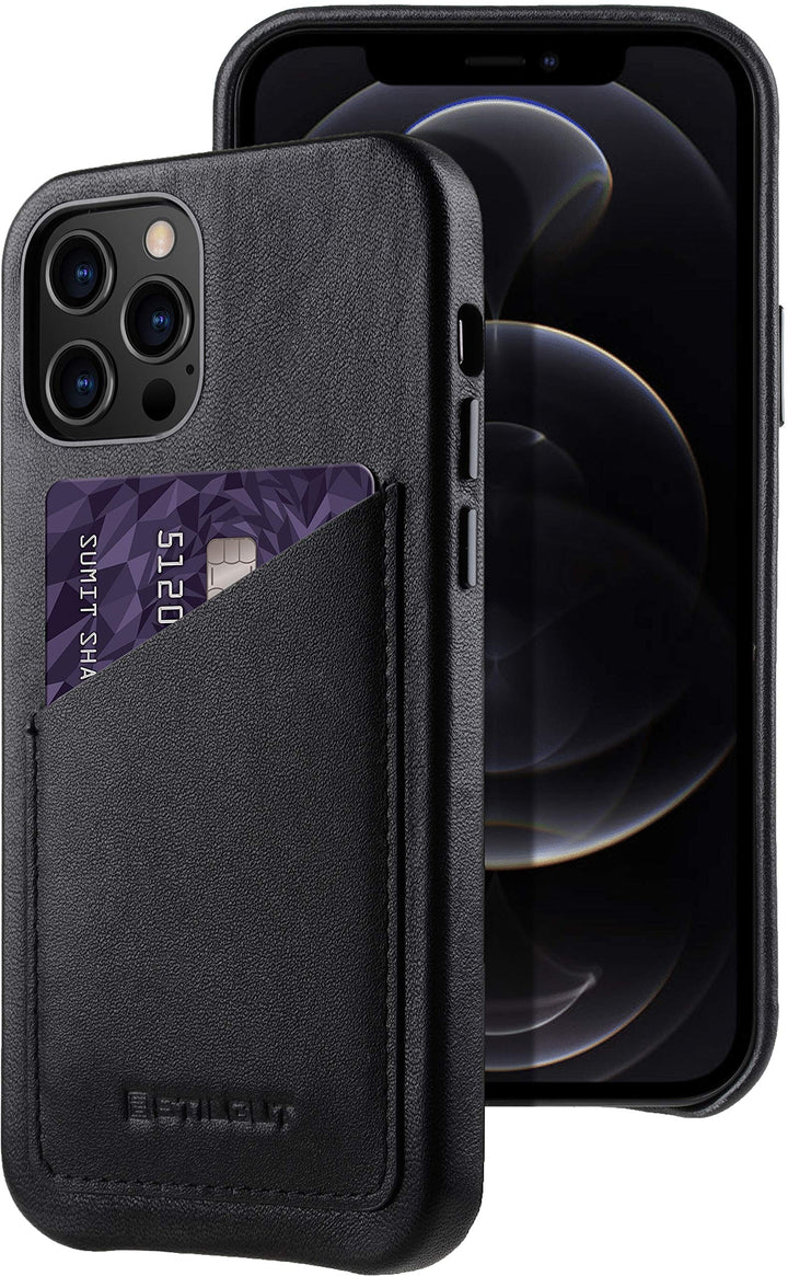 STILGUT Cover kompatibel mit iPhone 12 Pro Max (6.7") Hülle mit Kartenfach, Case aus Leder, Kartenhü