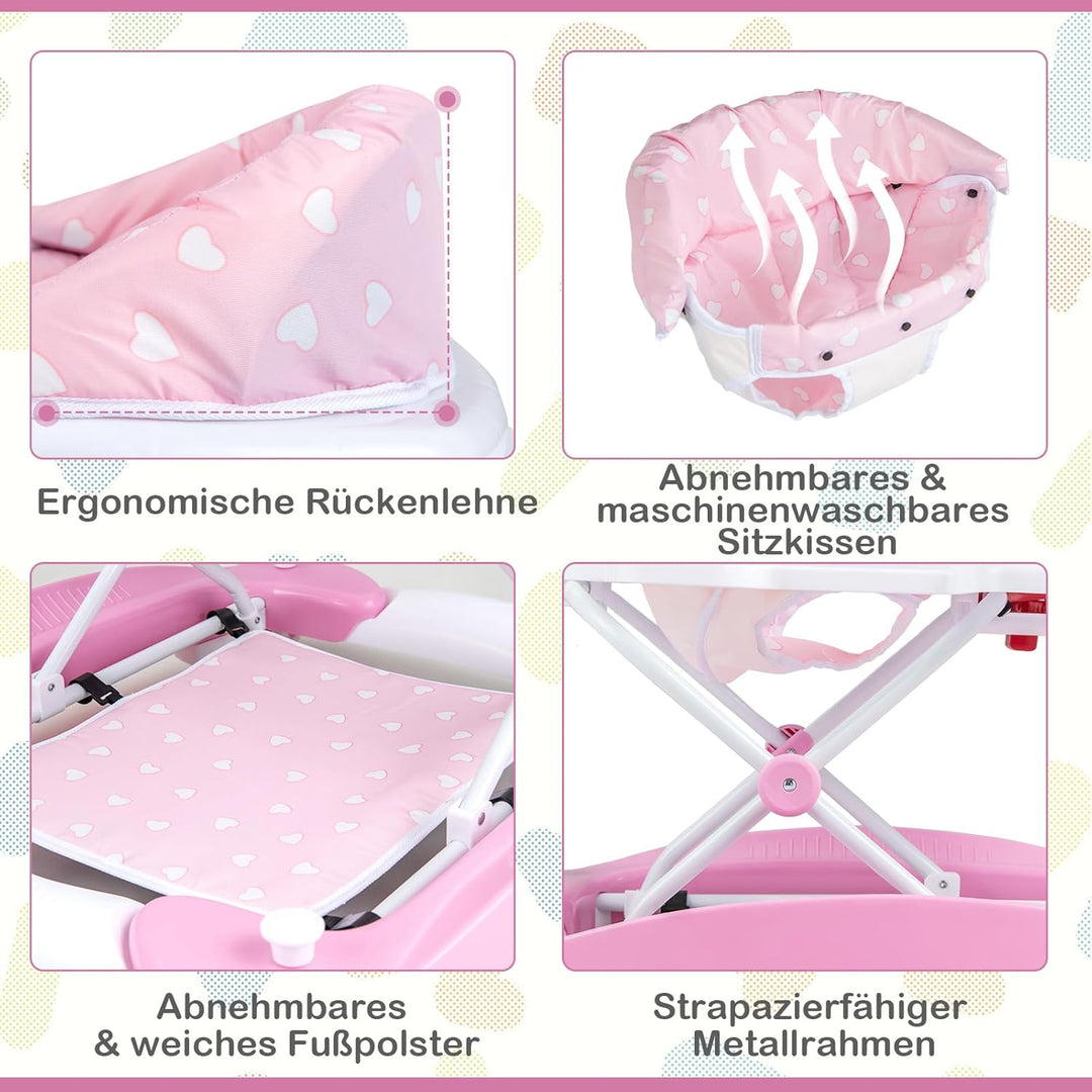 DREAMADE 6-in-1 Lauflernhilfe, Höhenverstellbar Baby Walker mit Musik & Abnehmbarem Sitz, Lauflernwa