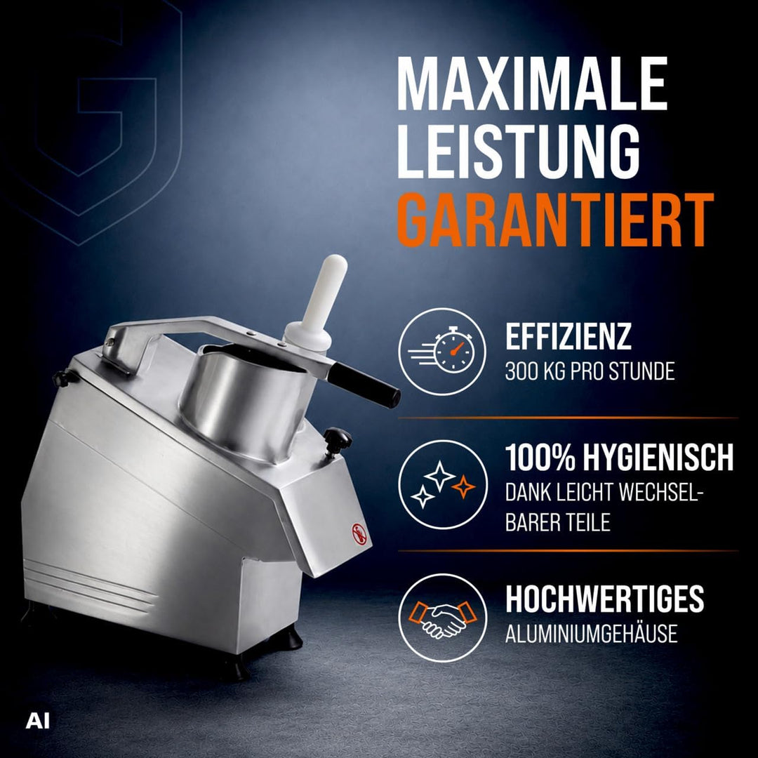 GastroHero Gemüseschneider I Elektrischer Gemüseschneider I 300 kg/h Leistung I 5 Scheiben Ø 2-7 mm