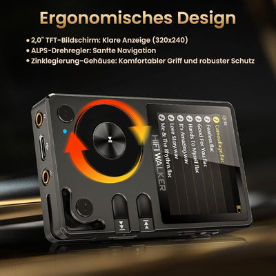 HIFI WALKER H2 MP3 Player mit Bluetooth, DSD DAC Hi-Res FLAC Player Verlustfreier Musikplayer, Tragb