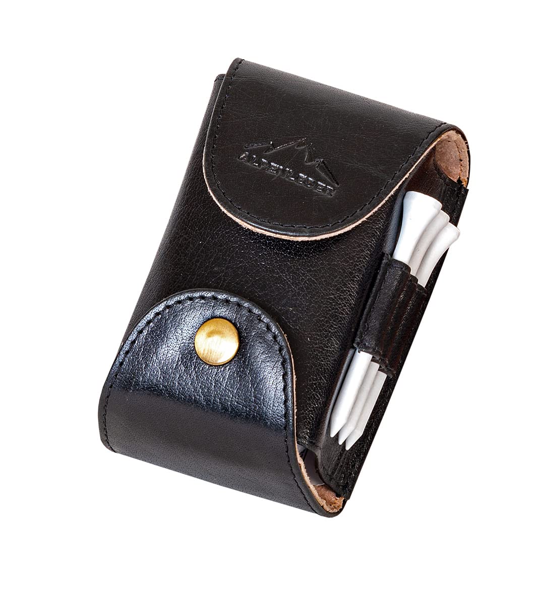 Alpenleder Golfballtasche ALPENOPEN – Echt Leder Golf Ball Case – Vintage Gollteehalter, Schwarze Go