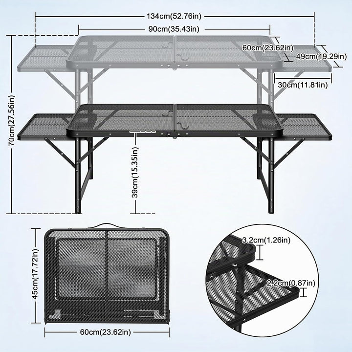 AufuN Tragbare Campingtische 90x60x39cm, 2 Höhenverstellbar Klappbarer Multifunktionstisch, Grilltis