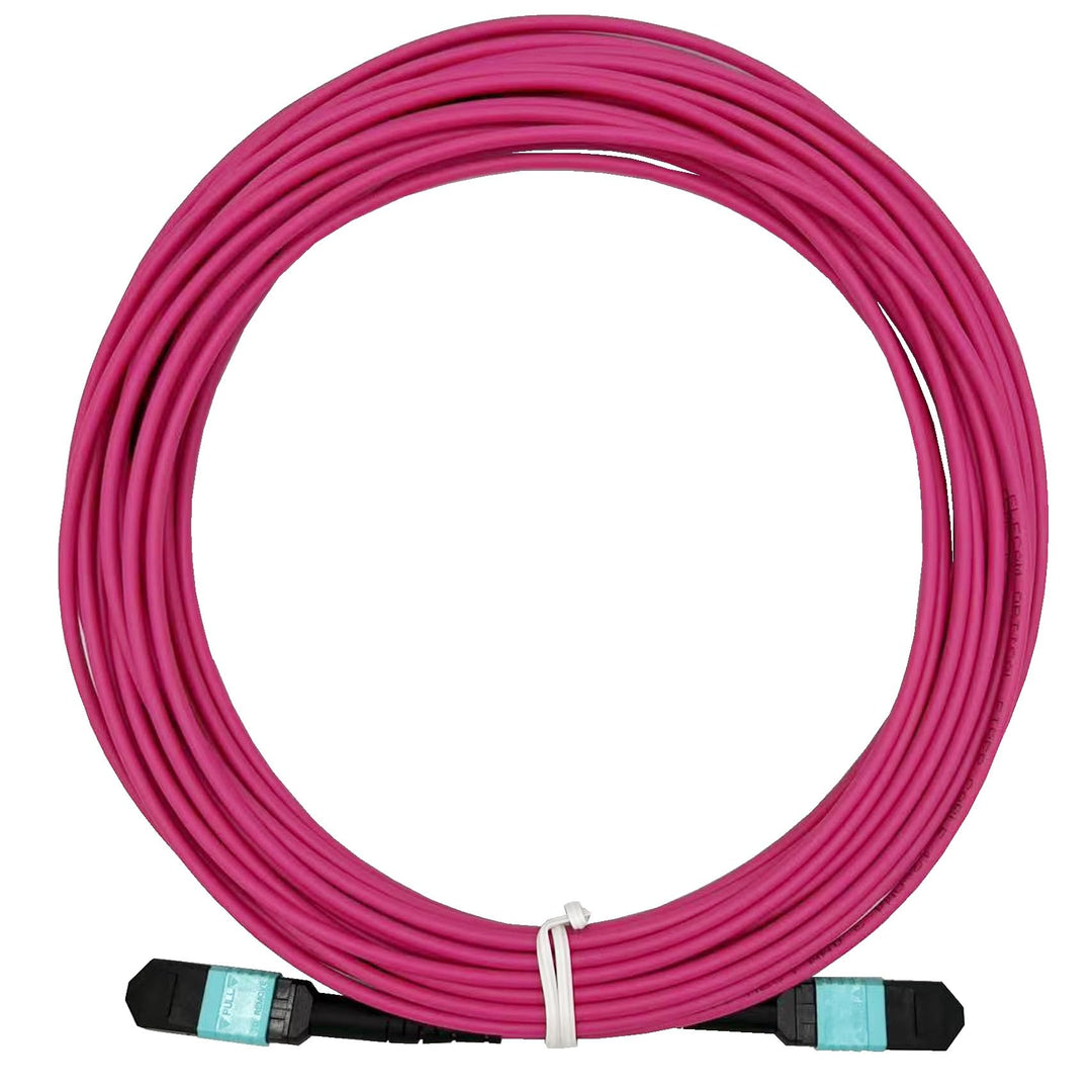 Elfcam® - 10m MPO-OM4 12-Faser Multimode-LWL-Kabel, B-Typ, Lila, MPO Female to MPO Female, Optimiert