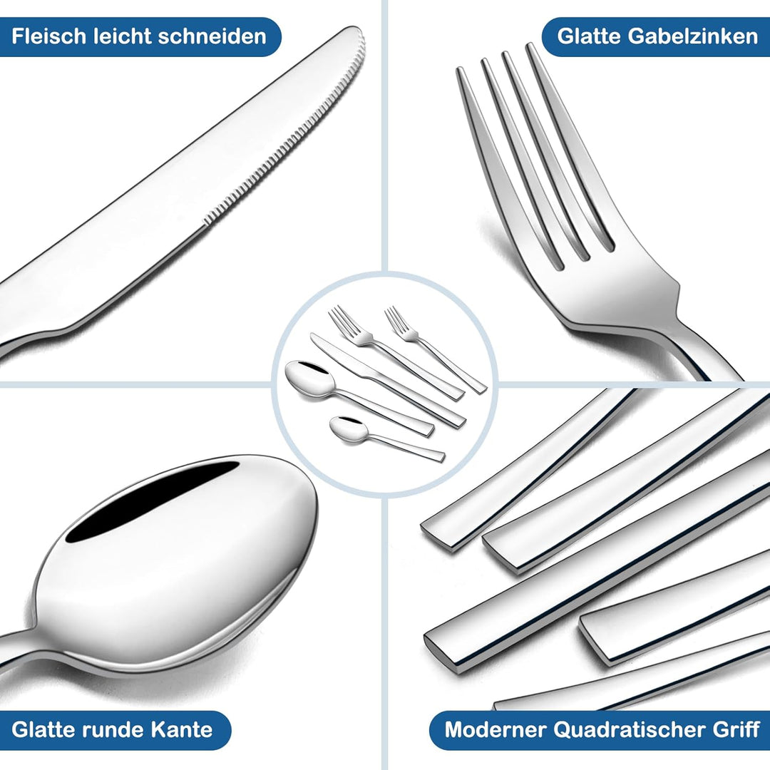 Homikit Besteck Set 12 Personen, 60-teilig Edelstahl Poliert Besteckset, Elegantes Essbesteck mit Me